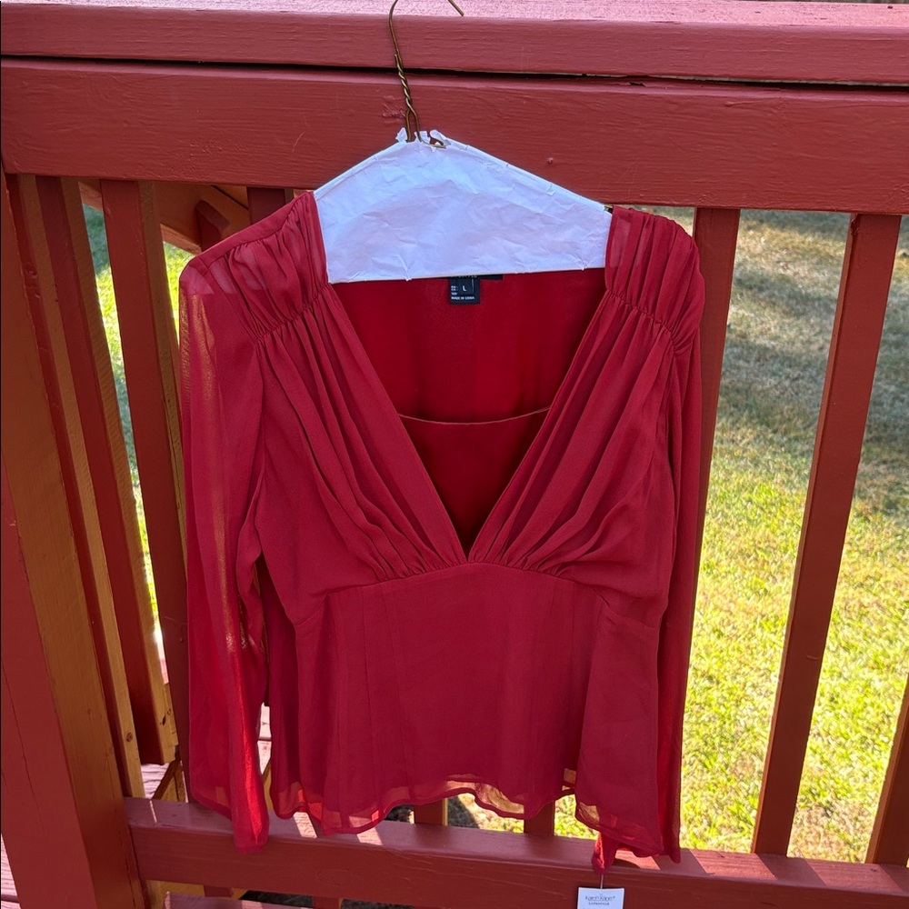 Karen Kane Elegant Red Long Sleeve Blouse